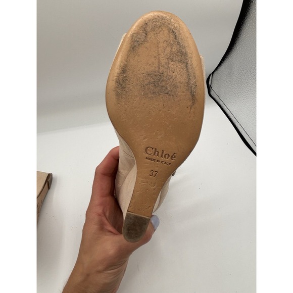 CHLOE Multi Strap Buckles Suede Beige Wedge Sandals SIZE 37 Made In Italy - Picture 11 of 11